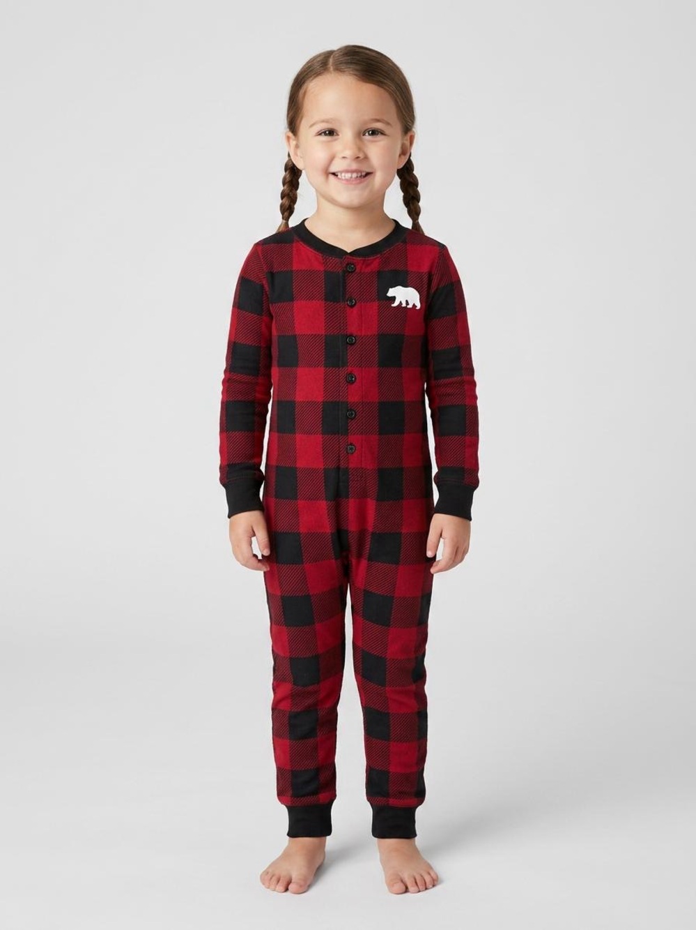 Family Pajamas Red and Black Buffalo Plaid One-Piece Kids Pajamas
